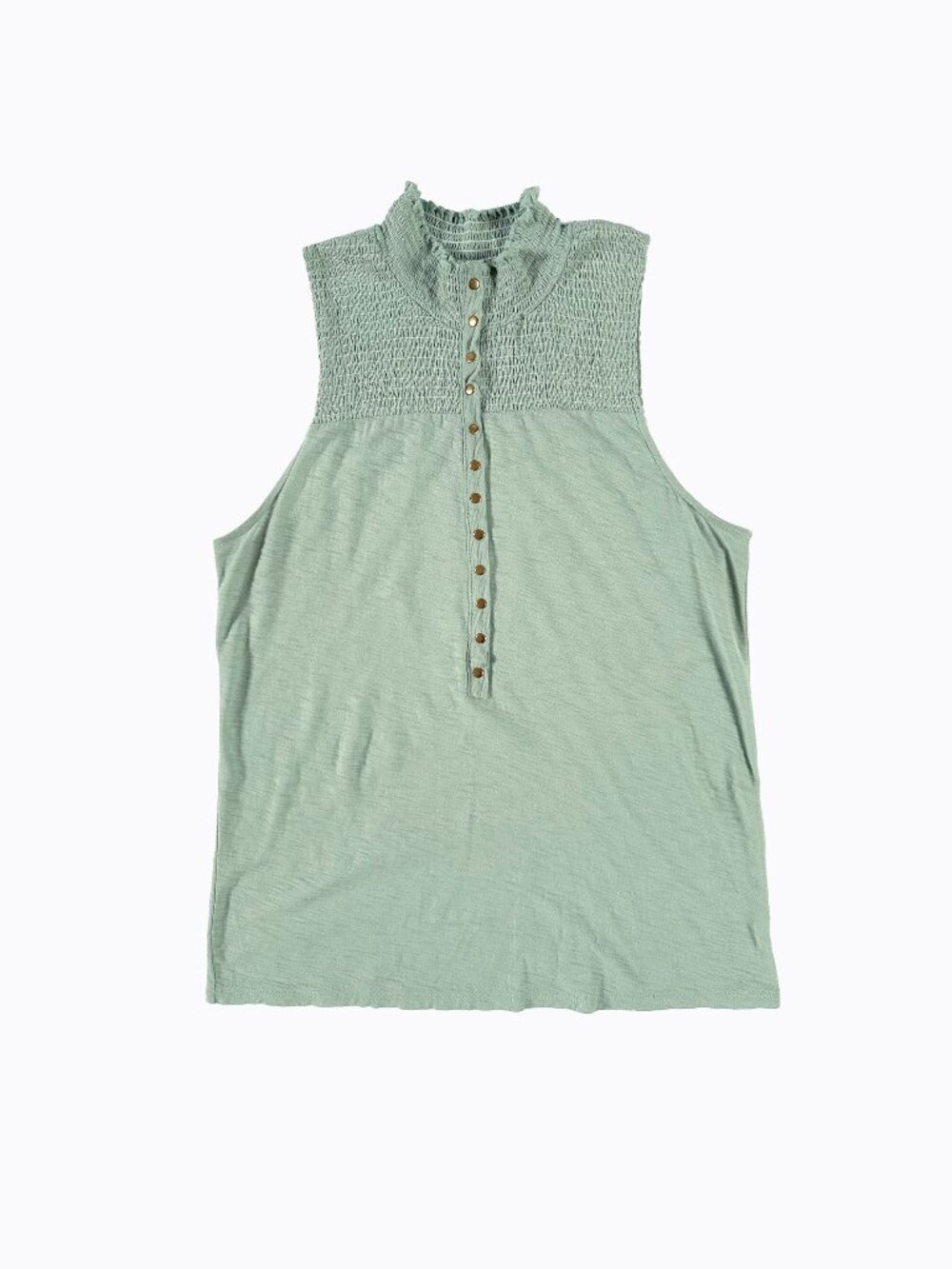 Nation LTD Posey High Neck Snap Tee S Sage Green Pima Cotton Victorian Smocked